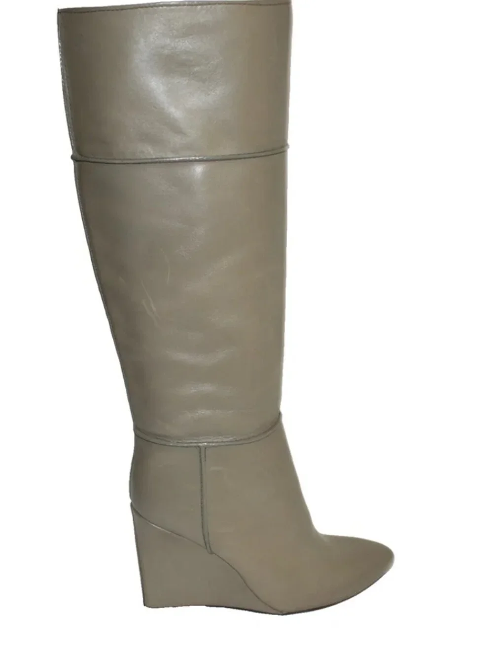 New Tory Burch Linnett Wedge Knee High Boot Taupe Tan Leather Sz 7 Z